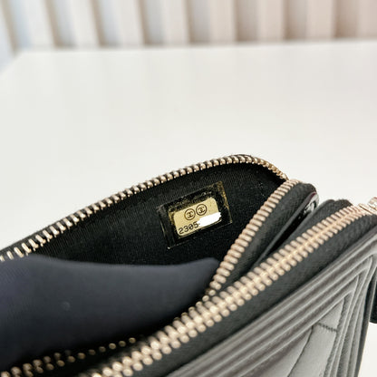 Chanel Boy Double Chain Pochette Black GHW