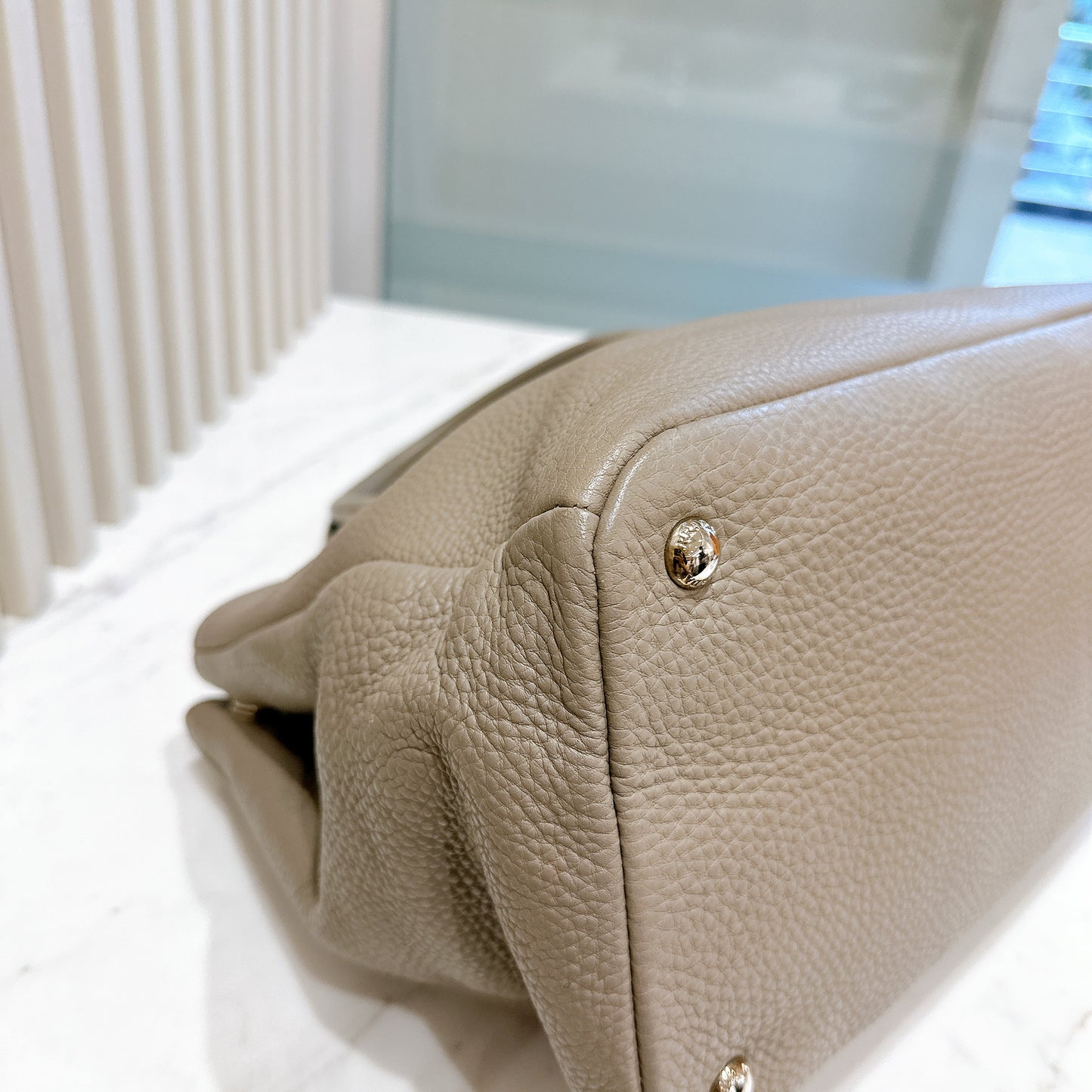 Prada Vitello Daino Leather Shopping Tote in Grey