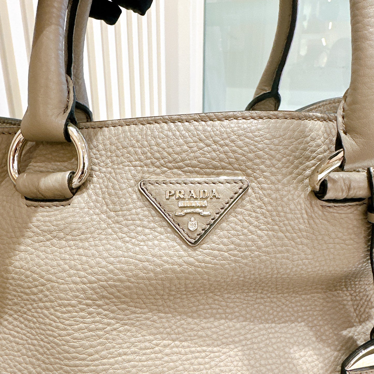 Prada Vitello Daino Leather Shopping Tote in Grey