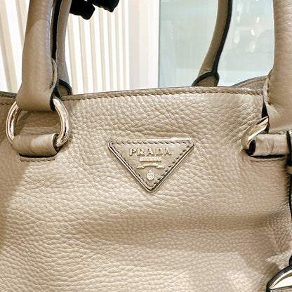 Prada Vitello Daino Leather Shopping Tote in Grey