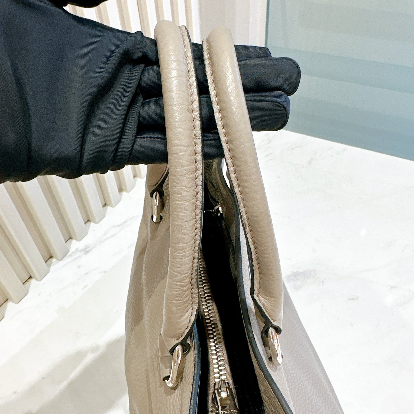 Prada Vitello Daino Leather Shopping Tote in Grey