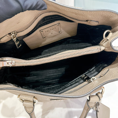Prada Vitello Daino Leather Shopping Tote in Grey