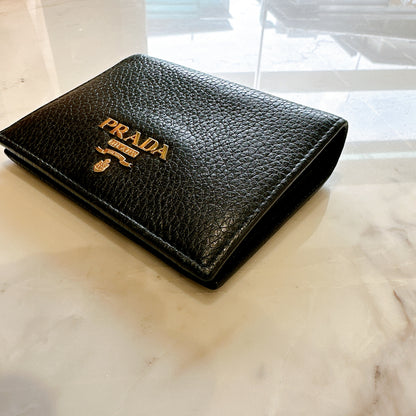 Prada Vitello Grain Bifold Wallet in Black