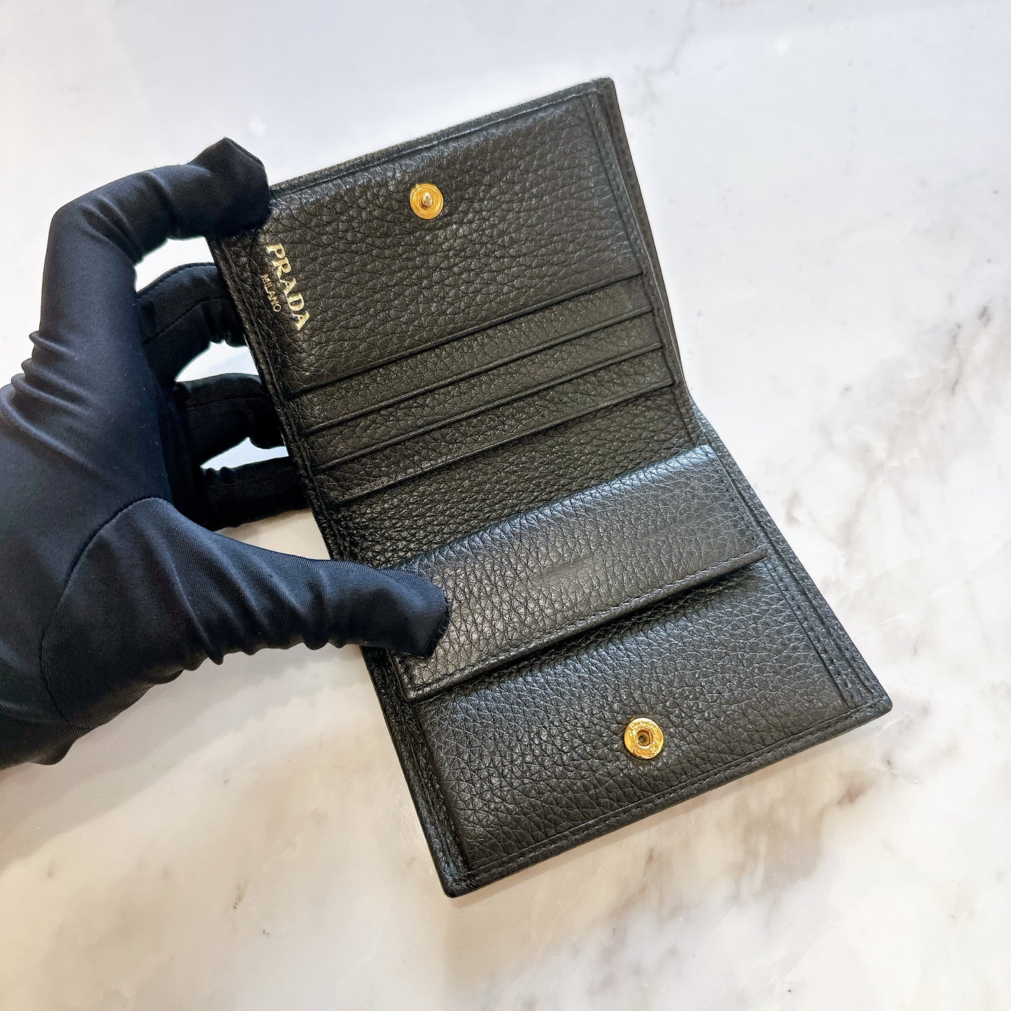 Prada Vitello Grain Bifold Wallet in Black
