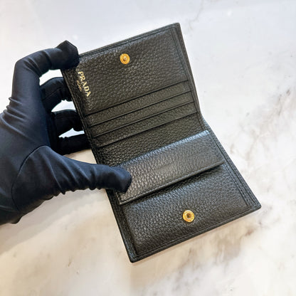 Prada Vitello Grain Bifold Wallet in Black