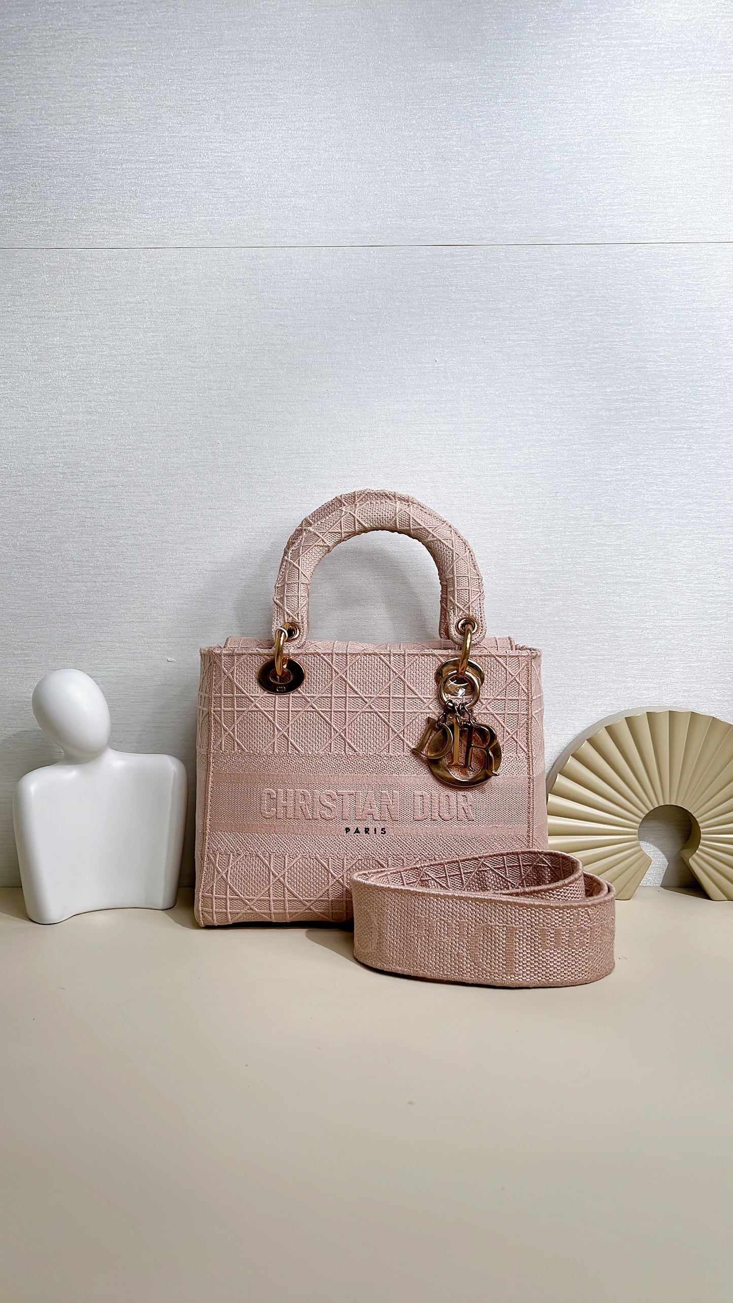 Lady D-Lite Canvas Embroidered Cannage Medium in Pink
