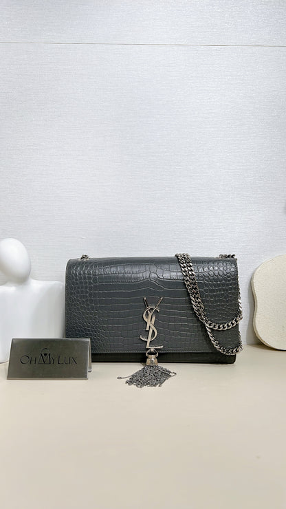 YSL Medium Kate With Tassel in Grey SHW