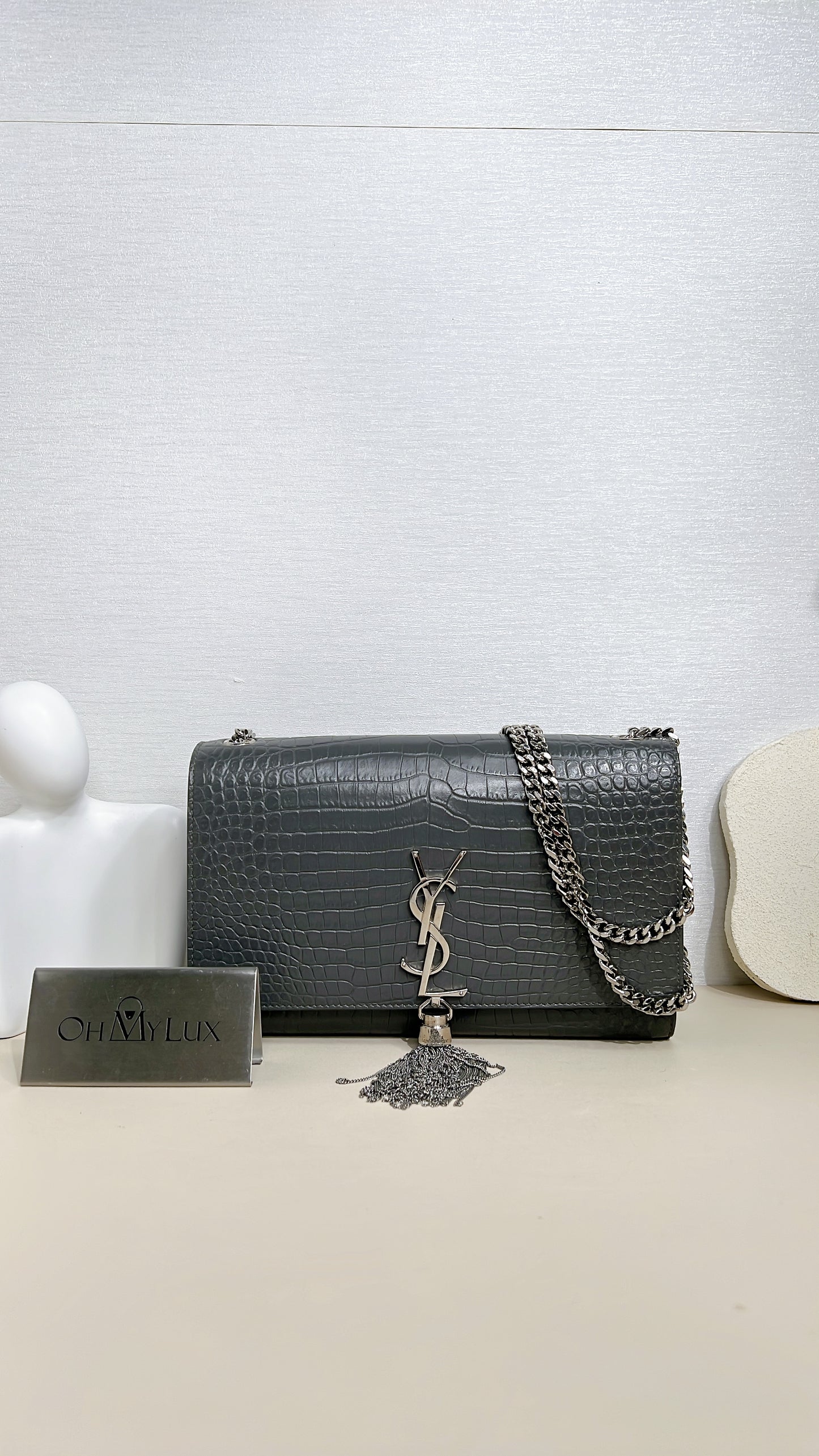 YSL Medium Kate With Tassel in Grey SHW