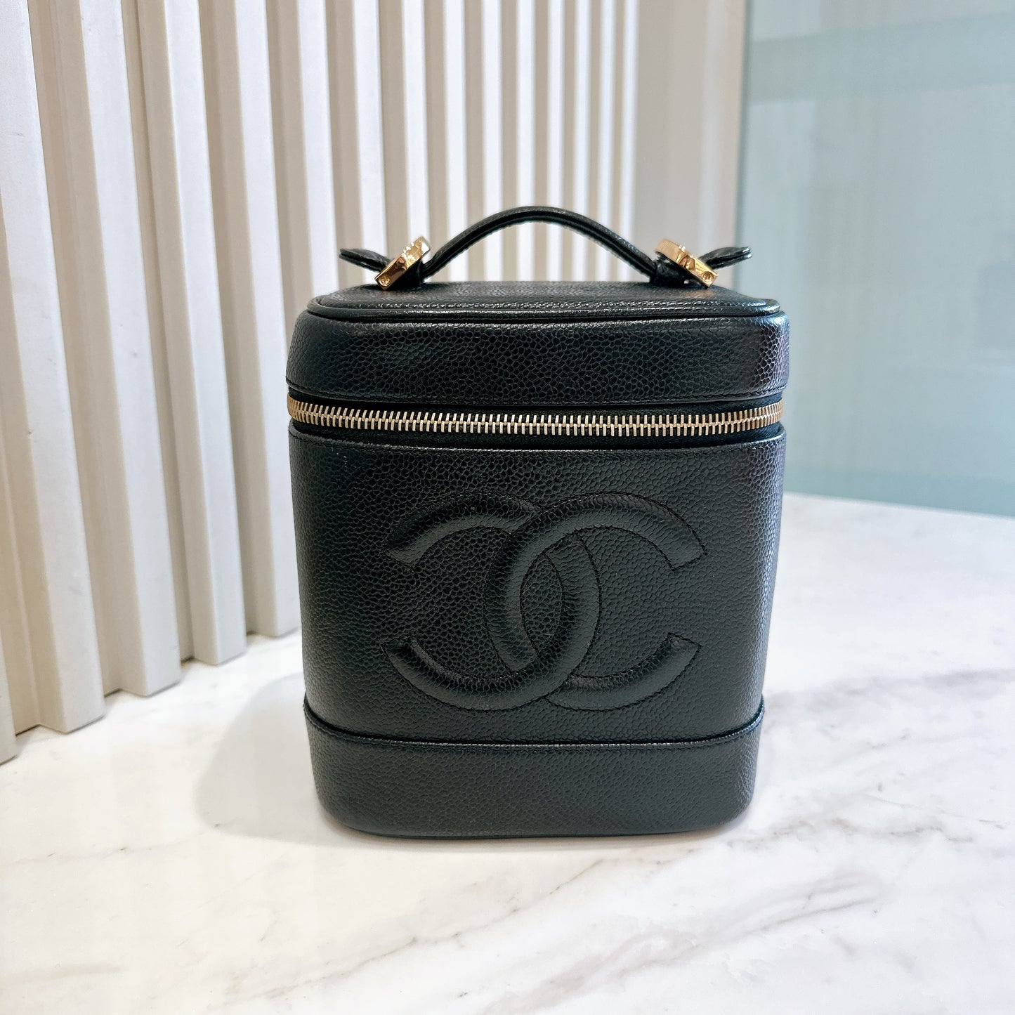 Chanel Vintage Vanity Case in Black Caviar