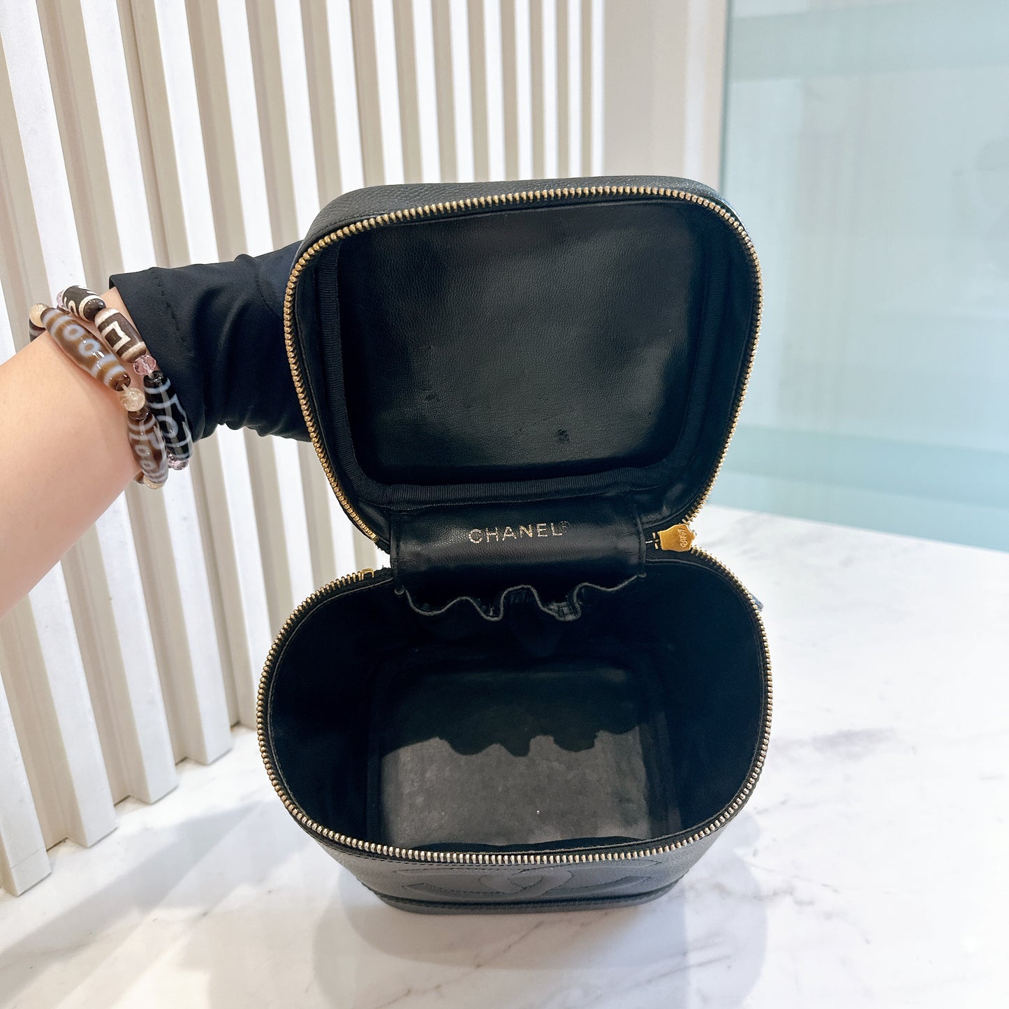 Chanel Vintage Vanity Case in Black Caviar