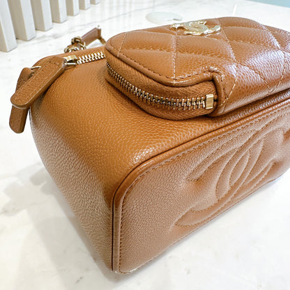 Chanel Caviar Quilted Top Handle Pocket Vanity Case Camel