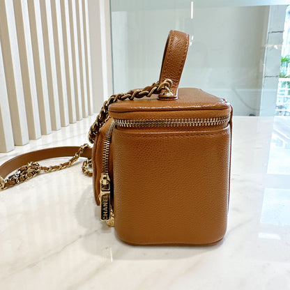 Chanel Caviar Quilted Top Handle Pocket Vanity Case Camel