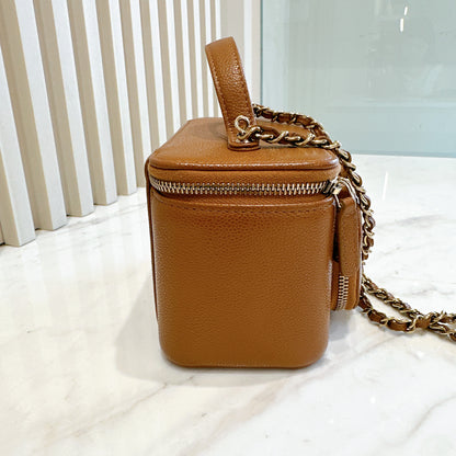Chanel Caviar Quilted Top Handle Pocket Vanity Case Camel