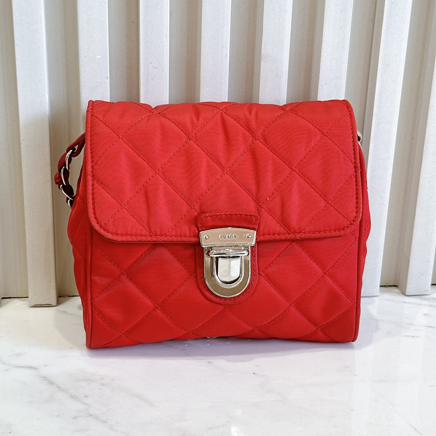 Prada Red Nylon Chain Crossbody Bag