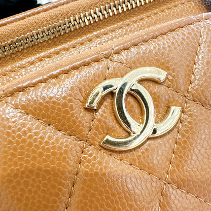 Chanel Caviar Quilted Top Handle Pocket Vanity Case Camel