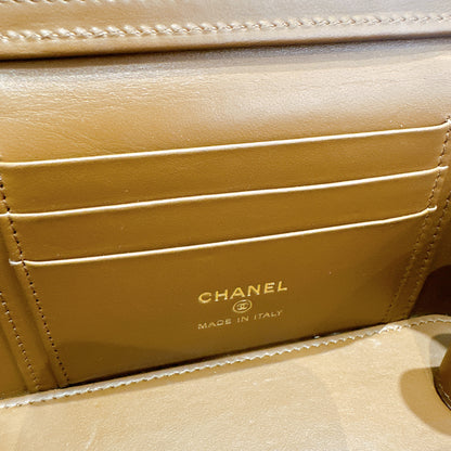 Chanel Caviar Quilted Top Handle Pocket Vanity Case Camel