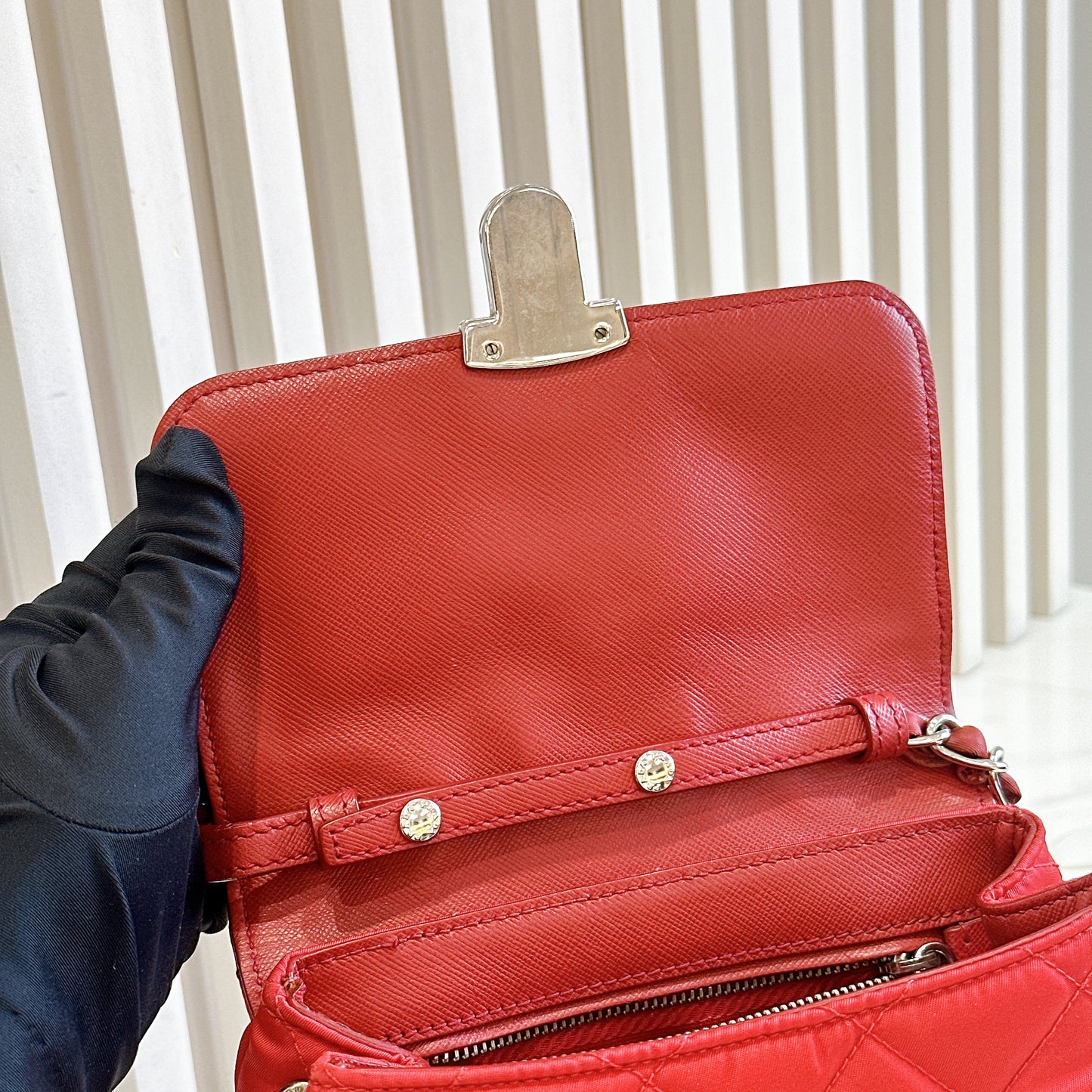 Prada Red Nylon Chain Crossbody Bag