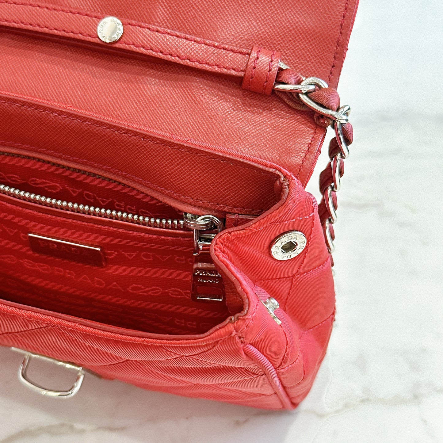 Prada Red Nylon Chain Crossbody Bag