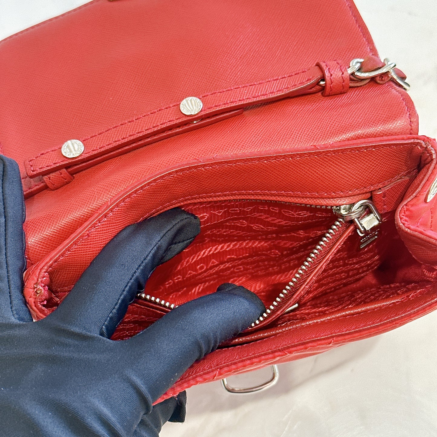 Prada Red Nylon Chain Crossbody Bag