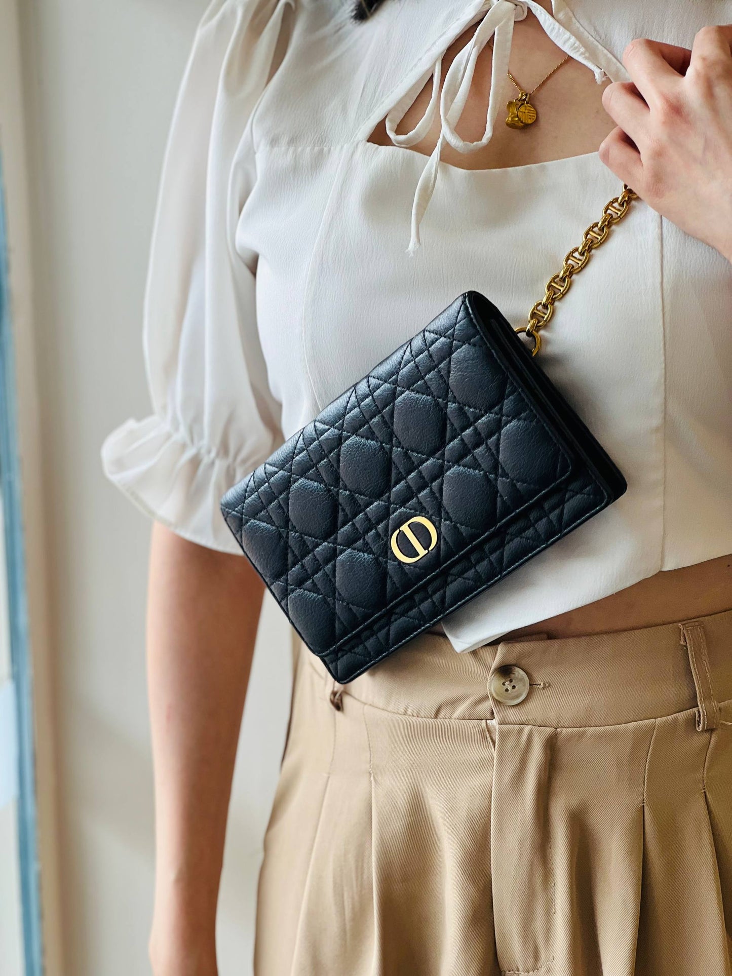 Dior Caro Belt Pouch with Chain