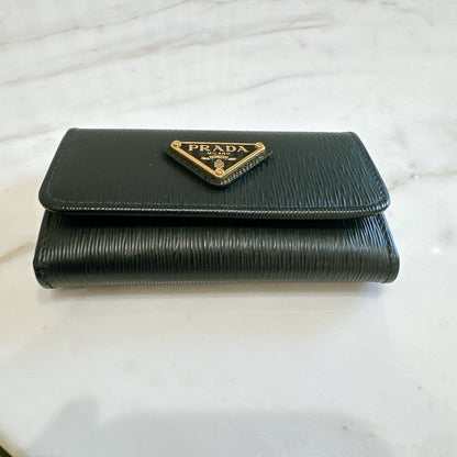 Prada Leather Key Case In Black