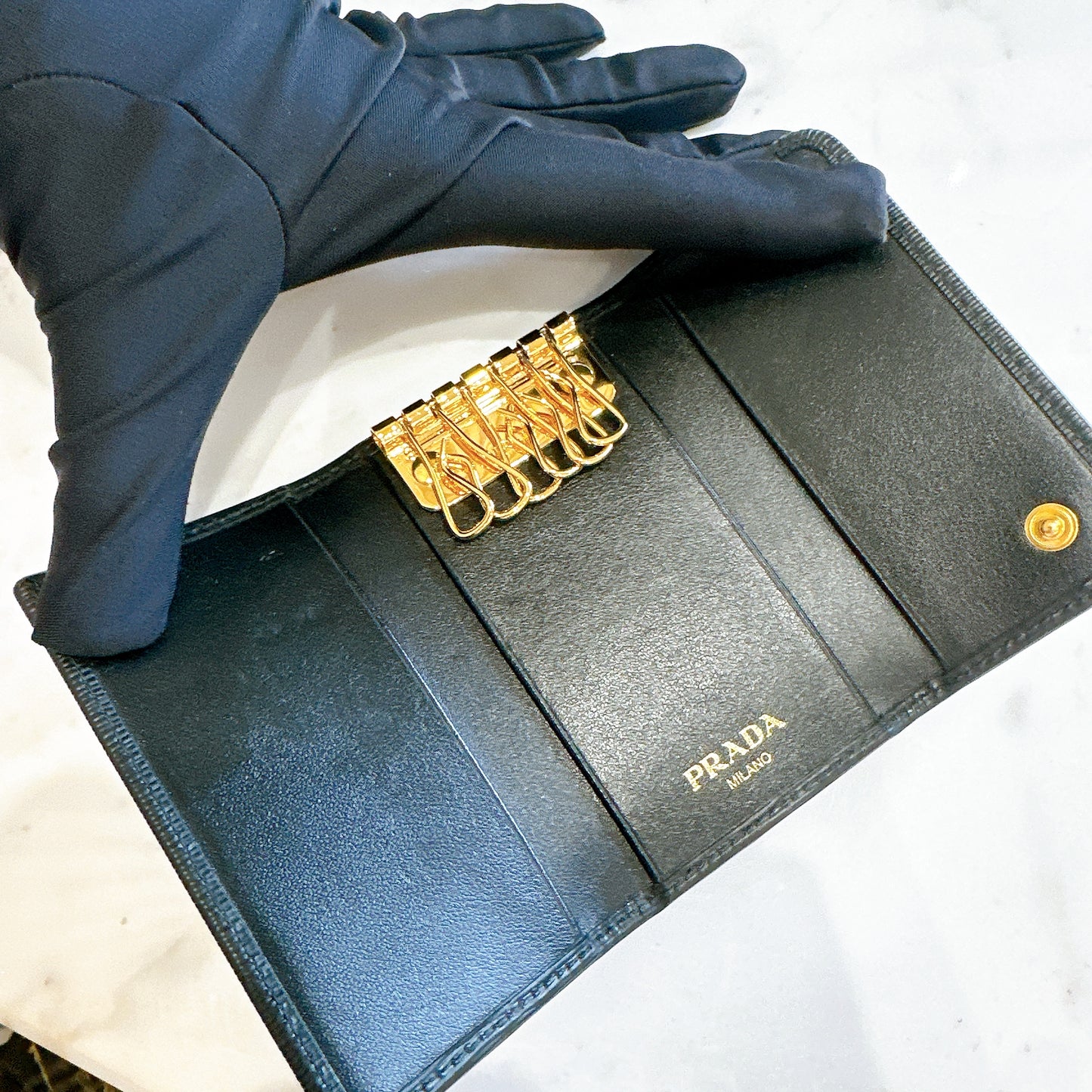 Prada Leather Key Case In Black