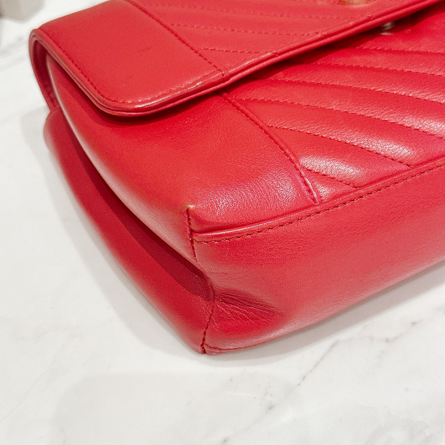 Chanel Red Chevron Leather Flap Handbag