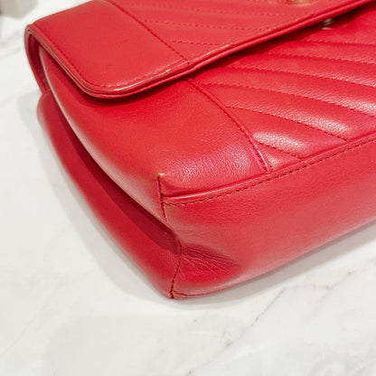 Chanel Red Chevron Leather Flap Handbag