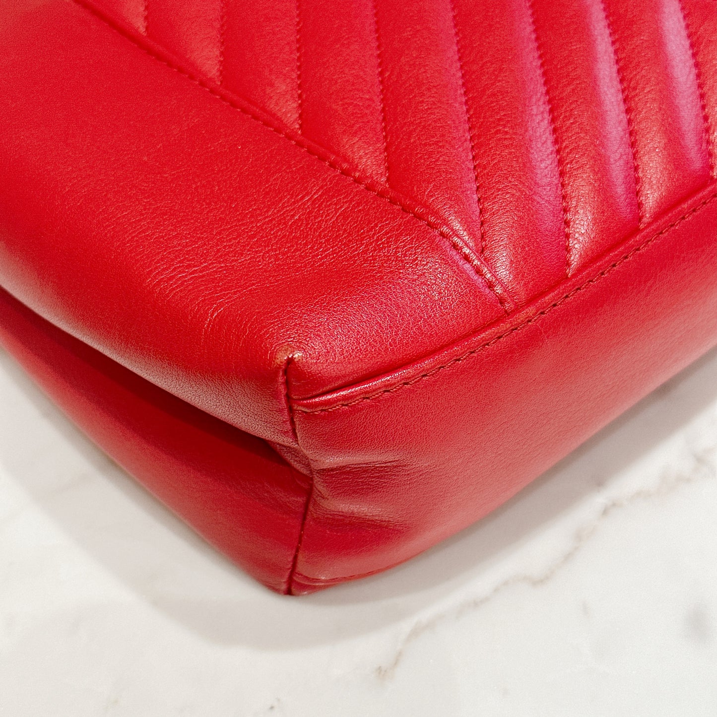 Chanel Red Chevron Leather Flap Handbag