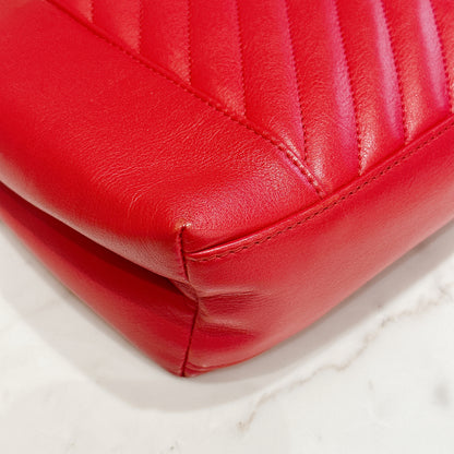 Chanel Red Chevron Leather Flap Handbag