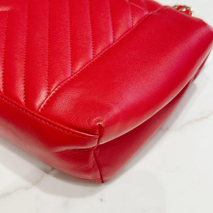 Chanel Red Chevron Leather Flap Handbag