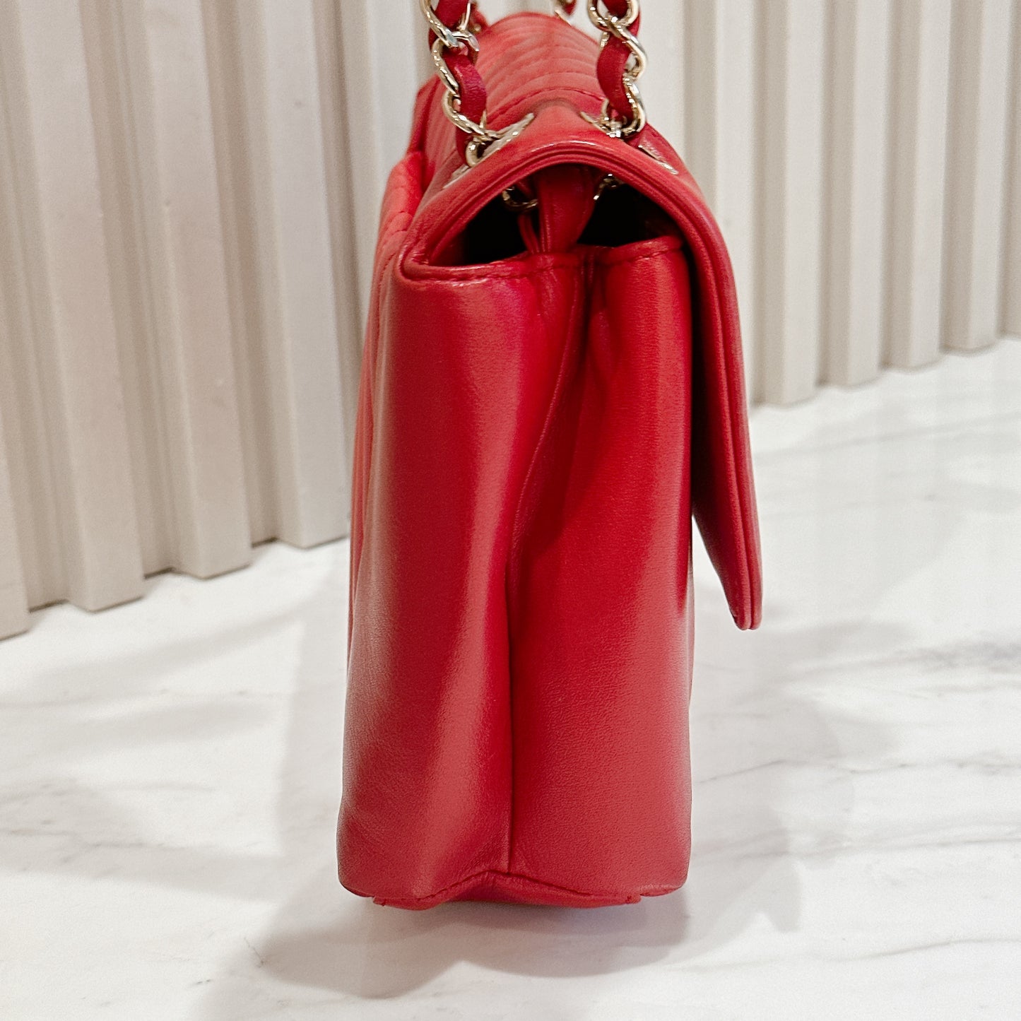 Chanel Red Chevron Leather Flap Handbag