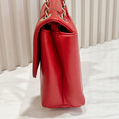 Chanel Red Chevron Leather Flap Handbag