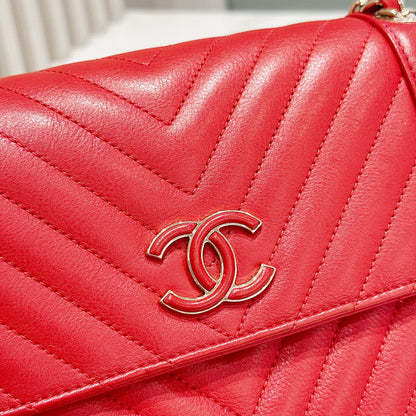 Chanel Red Chevron Leather Flap Handbag