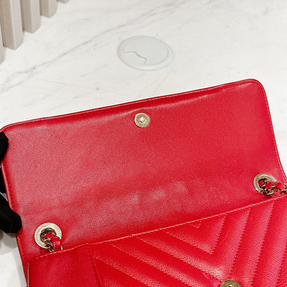 Chanel Red Chevron Leather Flap Handbag