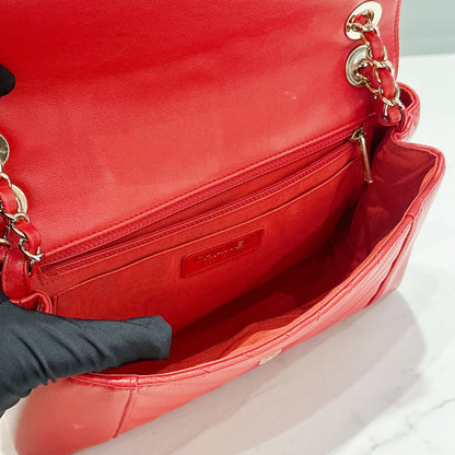 Chanel Red Chevron Leather Flap Handbag