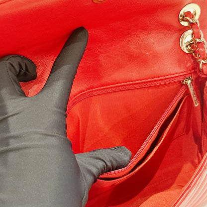 Chanel Red Chevron Leather Flap Handbag