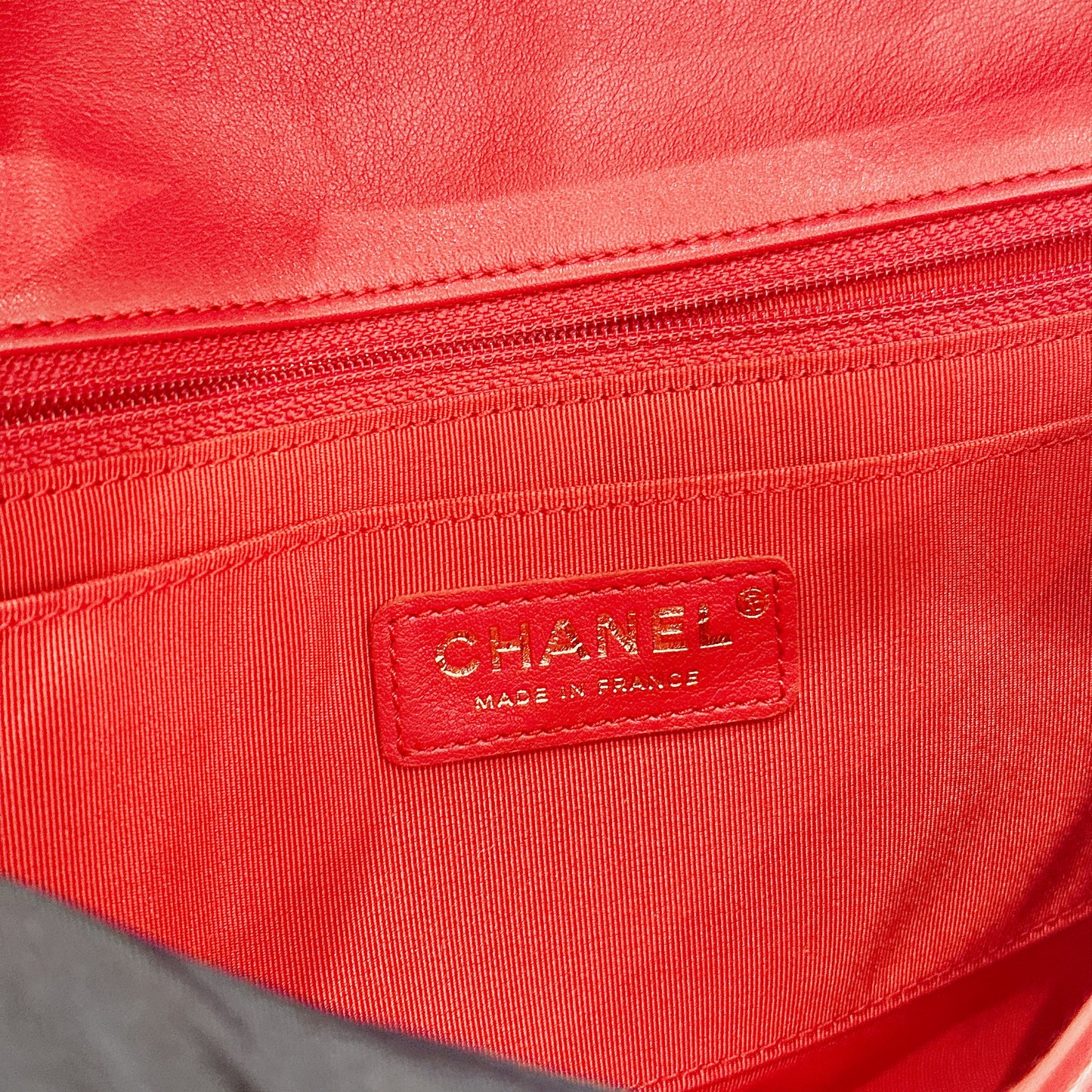 Chanel Red Chevron Leather Flap Handbag
