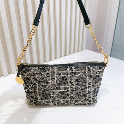 Dior Diorstar Hobo Bag In Black Tweed Cannage Motif