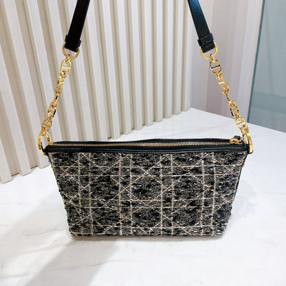 Dior Diorstar Hobo Bag In Black Tweed Cannage Motif
