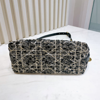 Dior Diorstar Hobo Bag In Black Tweed Cannage Motif