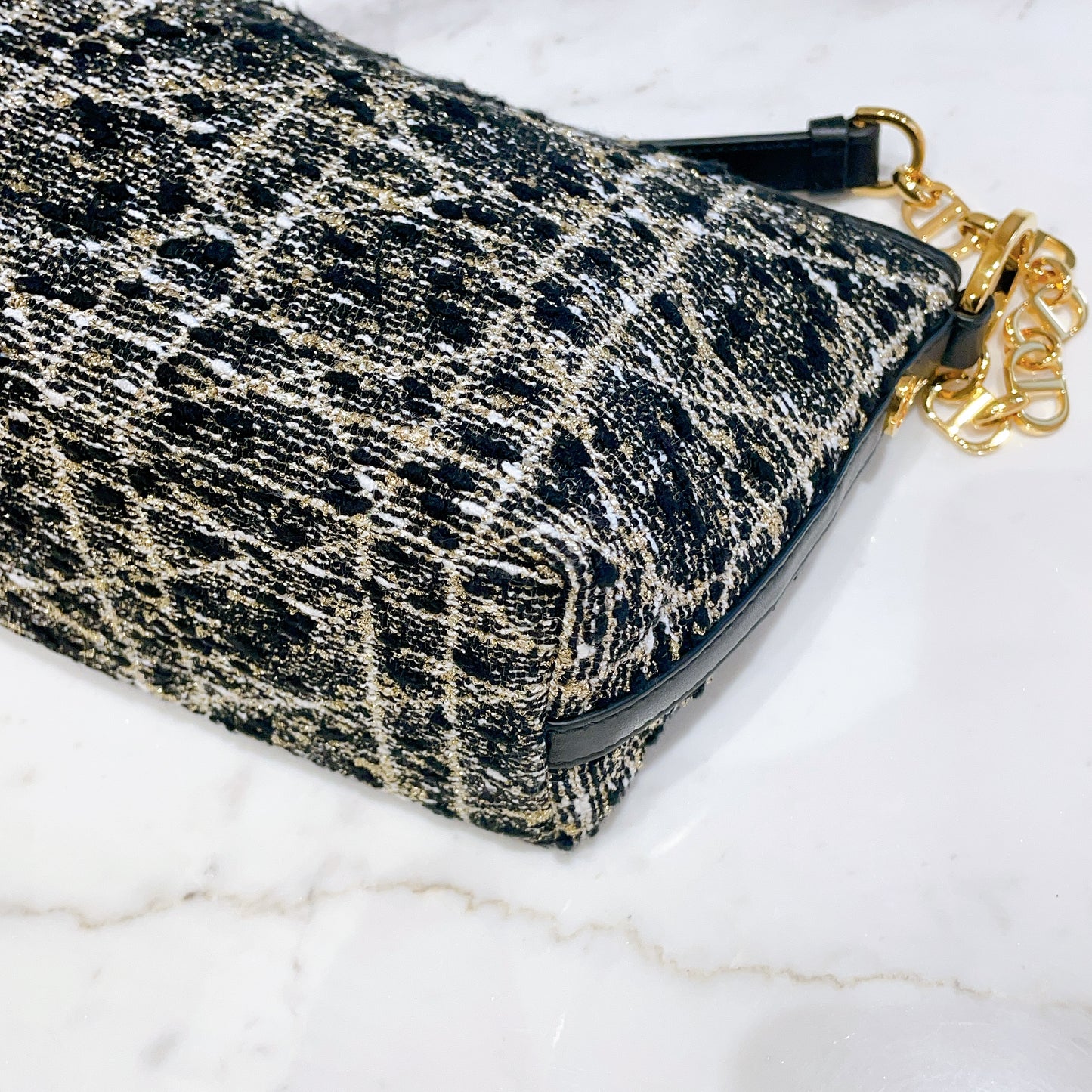 Dior Diorstar Hobo Bag In Black Tweed Cannage Motif
