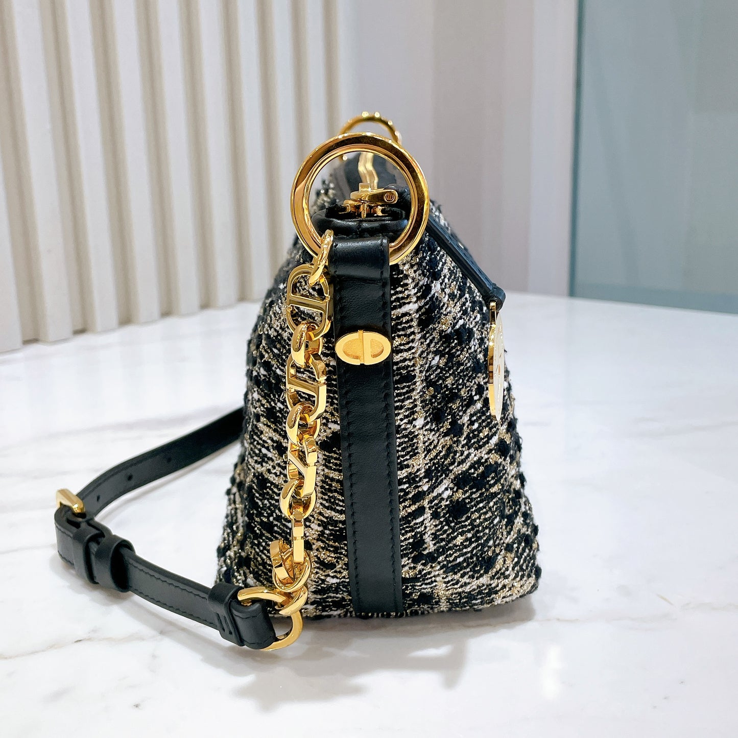 Dior Diorstar Hobo Bag In Black Tweed Cannage Motif