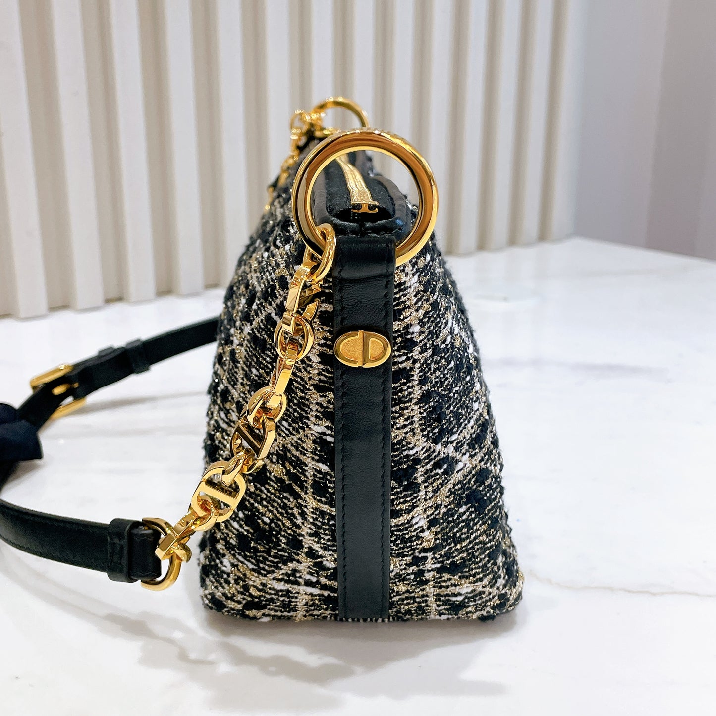 Dior Diorstar Hobo Bag In Black Tweed Cannage Motif