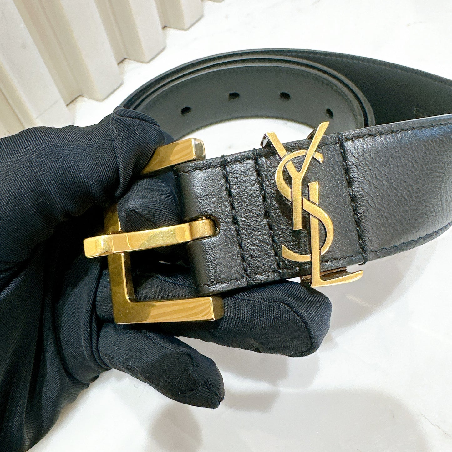 YSL Cassandre Slim Leather Belt in GHW