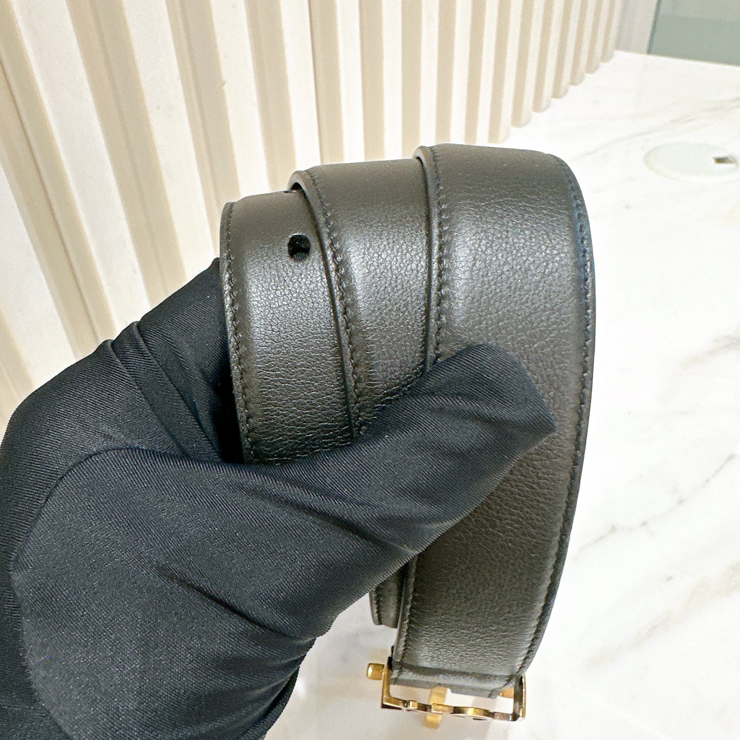YSL Cassandre Slim Leather Belt in GHW