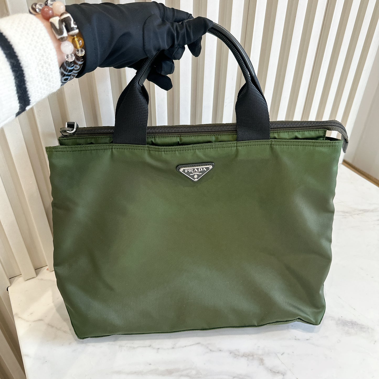 Prada Tessuto Nylon Tote Bag In Army Green