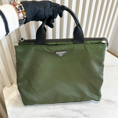 Prada Tessuto Nylon Tote Bag In Army Green