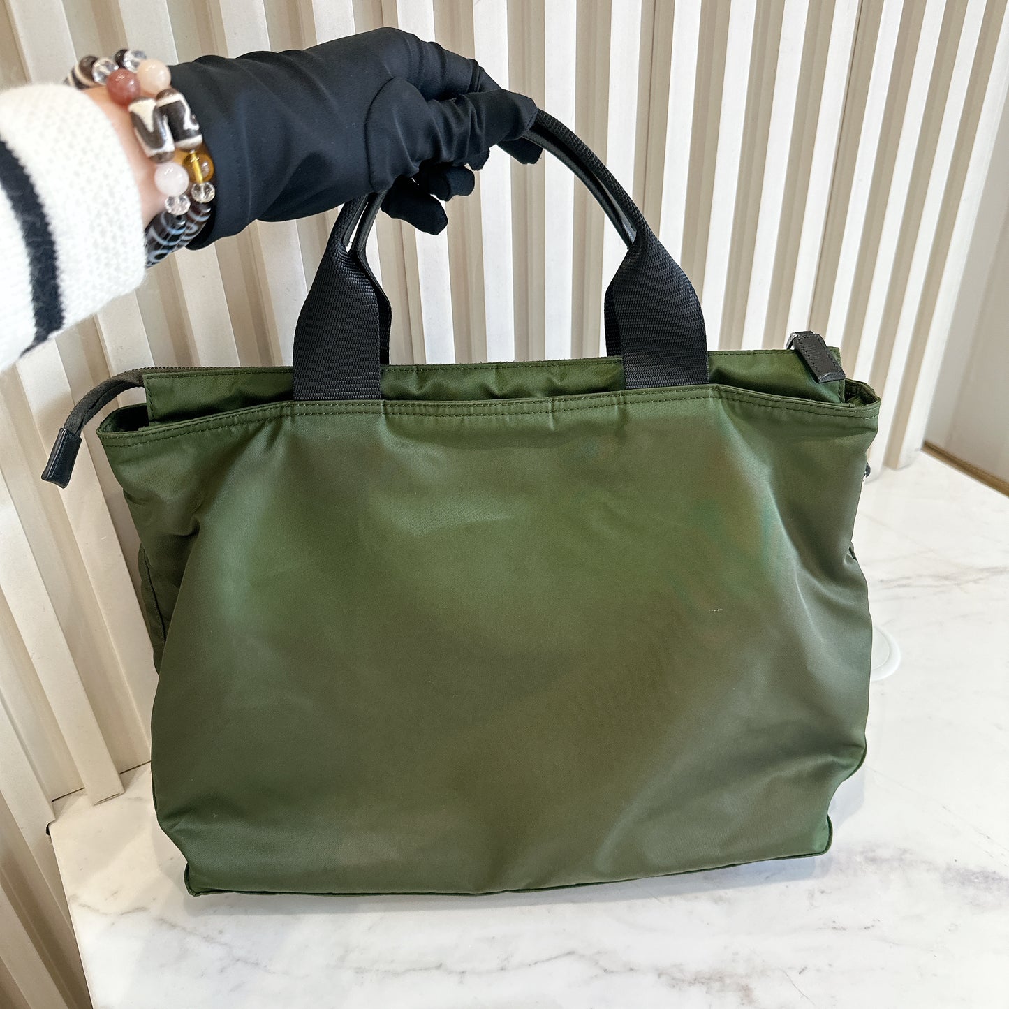 Prada Tessuto Nylon Tote Bag In Army Green