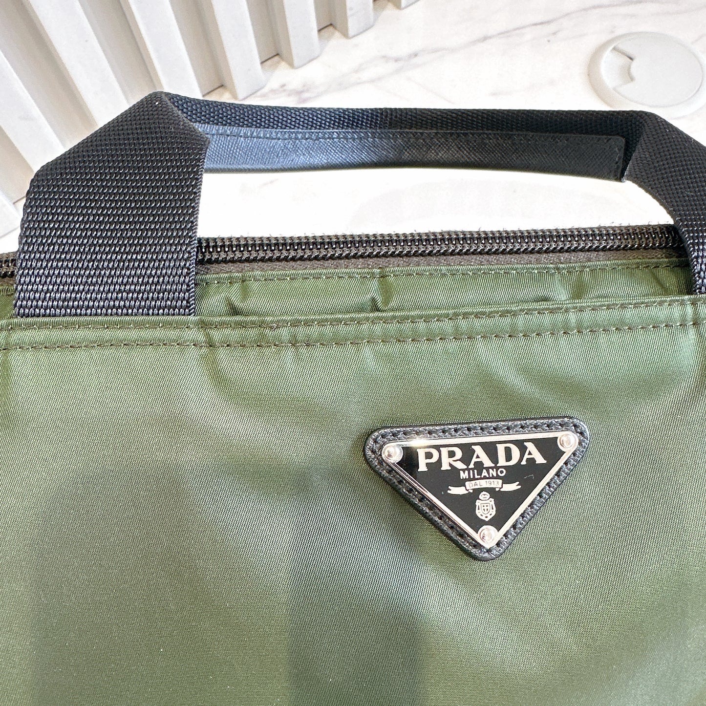 Prada Tessuto Nylon Tote Bag In Army Green